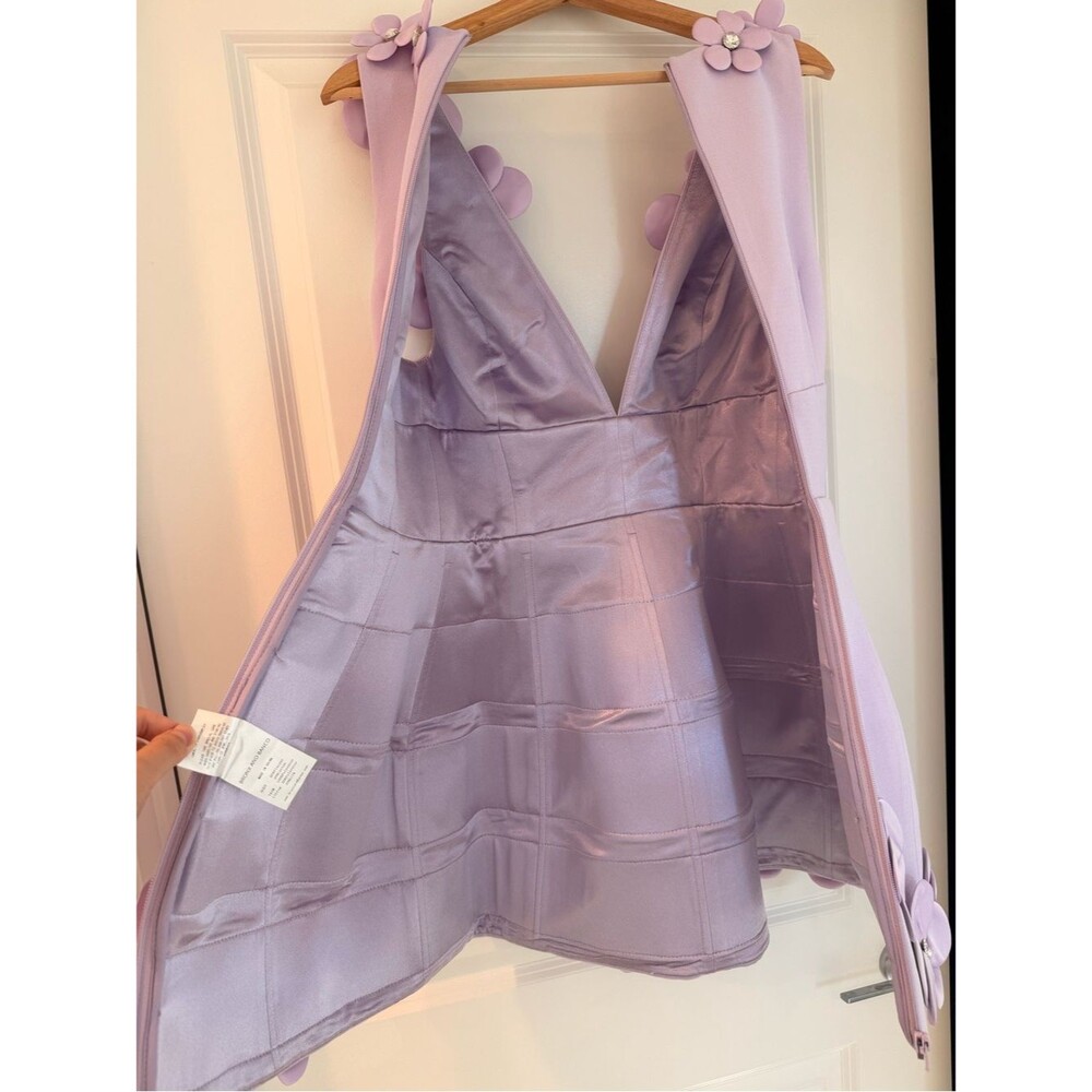 New Bronx Banco 3D floral Estelle Lavender Mini Dress, Lilac Floral Appliqué - Picture 9 of 16